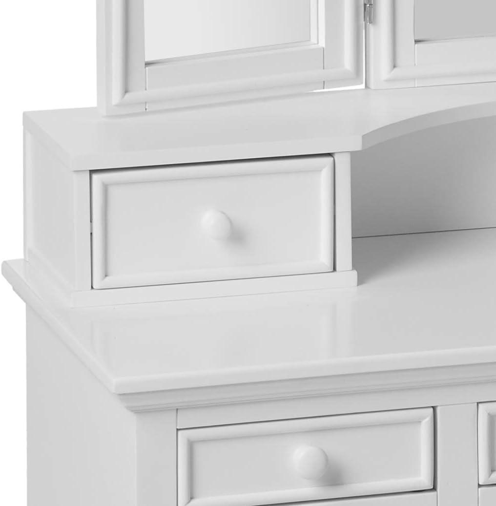 Athy White Vanity with Tri-Fold Mirror and Stool