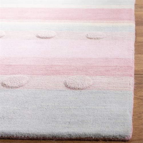 SAFAVIEH Kids Jayde Geometric Striped Wool Area Rug, Light Blue/Pink, 3' x 5'