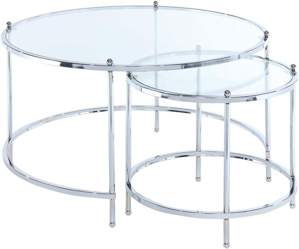 Royal Crest Round Chrome and Glass Nesting Coffee Table Set