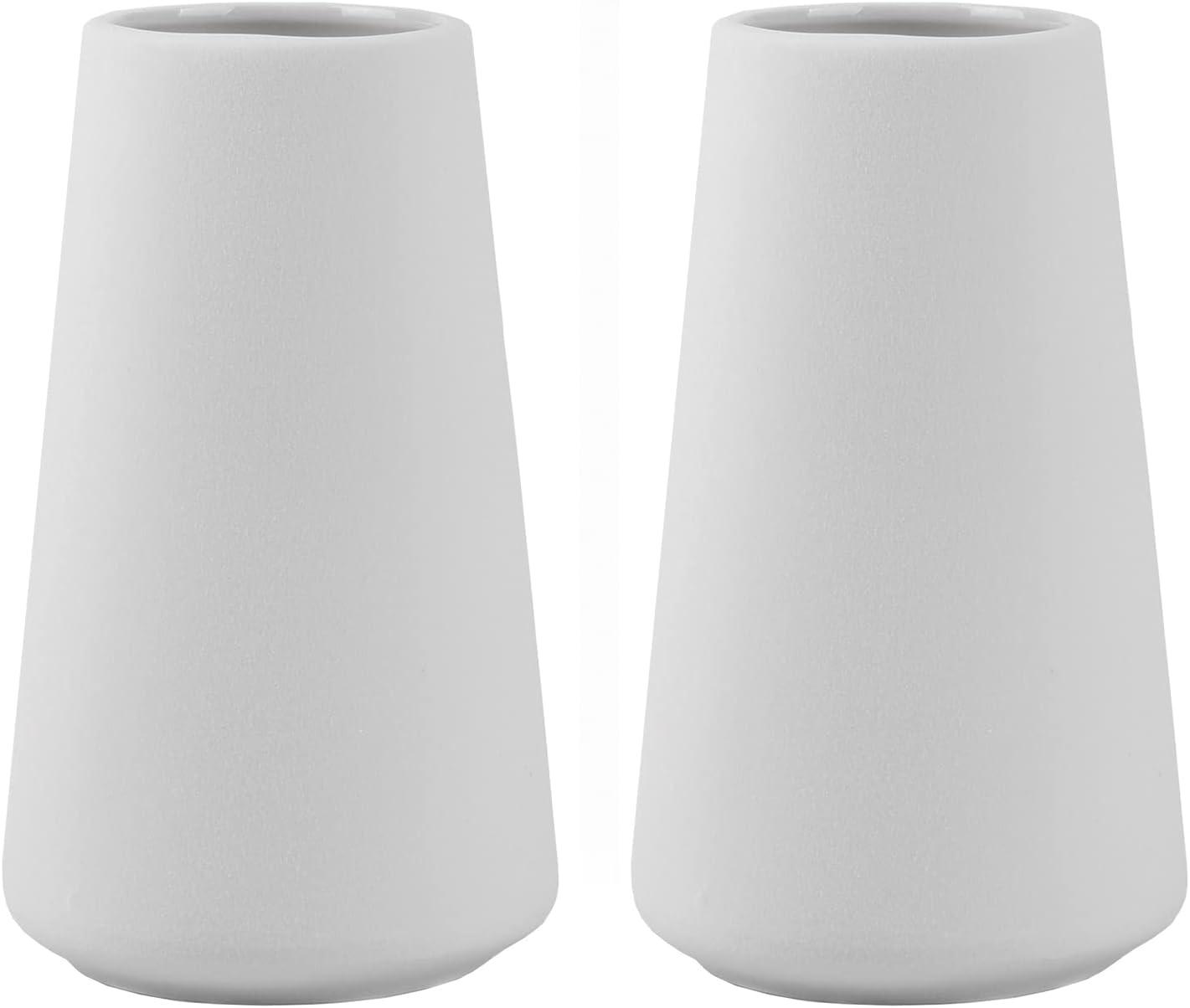 Simple Vase for Flowers Plants, Matte Vases for Modern Table Shelf Home Decor Wedding Boho Decor, 6" H Frosted Elegant Ceramic Vase for Pampas Grass Fluffy Stem Bouquet Lavender Flowers (White, 1)