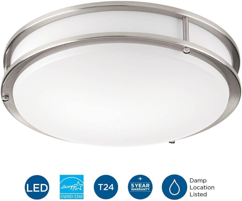 Progress Lighting, Moderna Collection, 1-Light Flush Mount, Brushed Nickel, White Acrylic Shade, Steel, 14" Width, LED