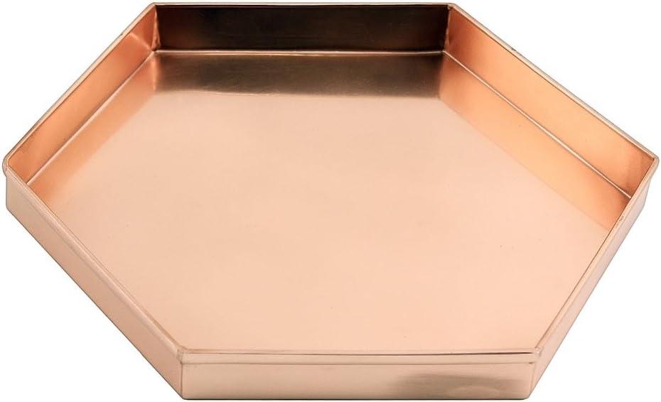 9" 3pc Decorative Hexagonal Stainless Steel Trays Copper Plated Finish - ACHLA Designs: Handmade, Rolled Edges, Indoor/Outdoor Use