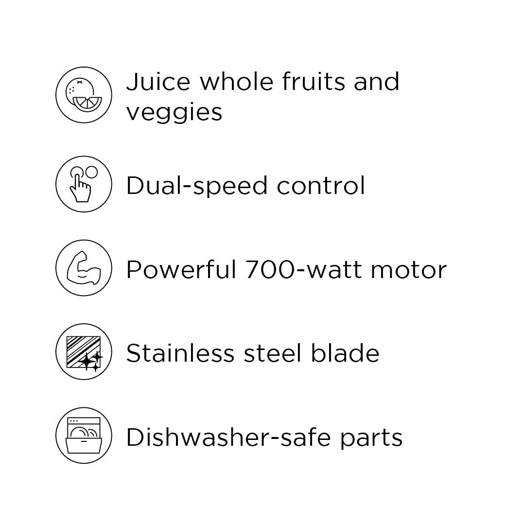 Chefman Stainless Steel Dual-Speed Electric Juicer with Extra-Wide Feeding Tube