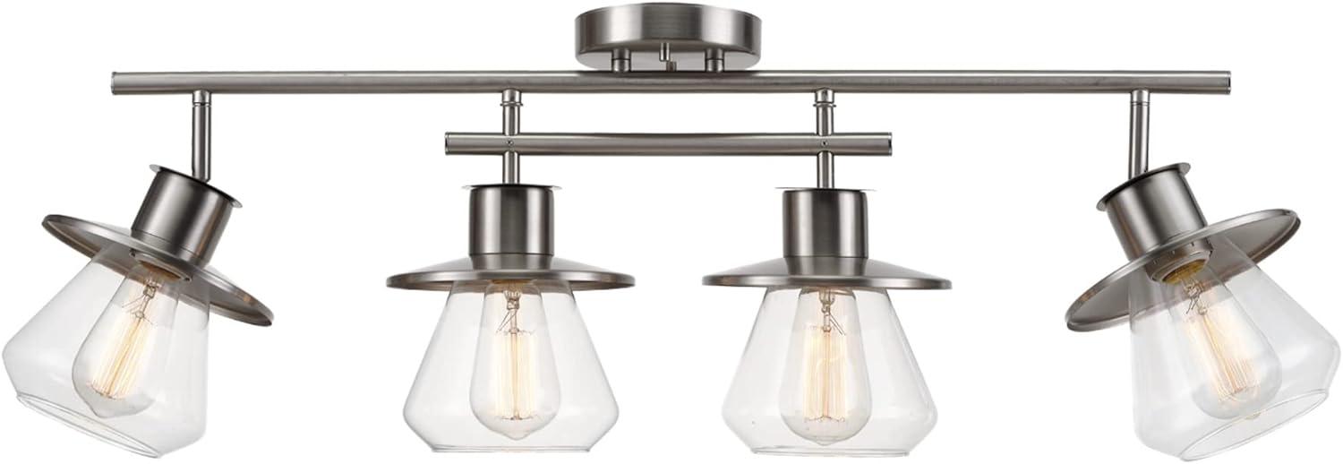 Globe Electric Nate 4-Light Brushed Nickel Track Lighting Kit with Clear Glass Shades, 57504