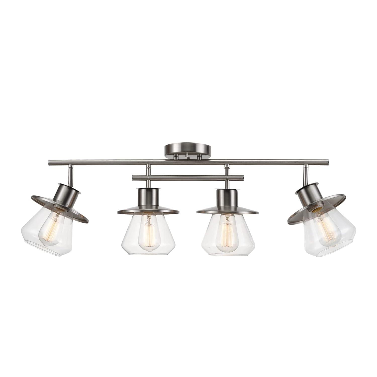 Globe Electric Nate 4-Light Brushed Nickel Track Lighting Kit with Clear Glass Shades, 57504
