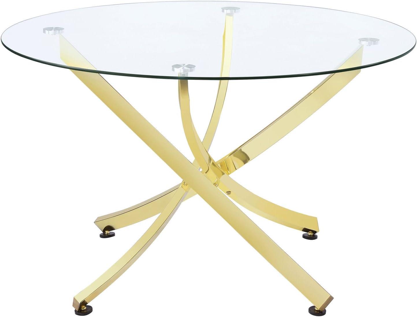 Beckham 46'' Brass Finish Round Glass Dining Table