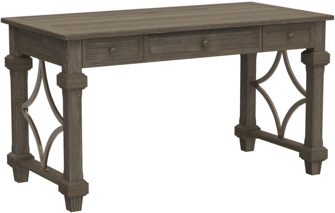 Gray Wood Home Office Desk with USB and Power Outlets