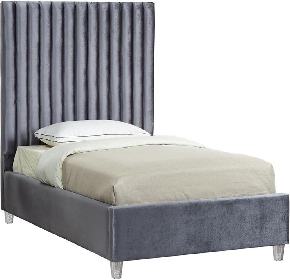 Candace Grey Velvet Queen Bed-Color:Grey Velvet,Style:Contemporary