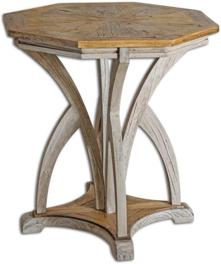 Ranen 28" Brown and White Octagonal Wood Accent Table