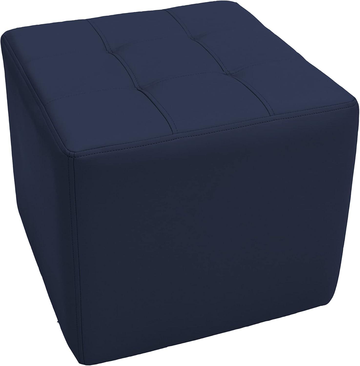 Navy Tufted Square Ottoman with Wood Frame, 16" Height