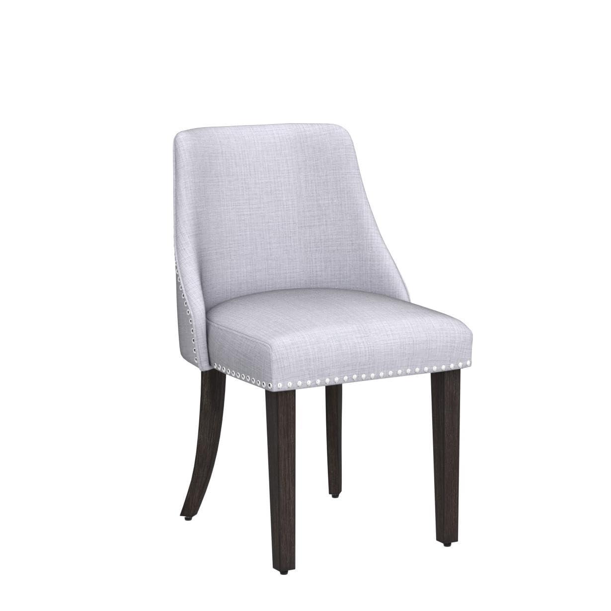 Guyou Dining Chairs Set of 2, Mid Century Modern Linen Upholstered Farmhouse Side Chairs with Nailhead and High Back for Kitchen Restaurant, Grey