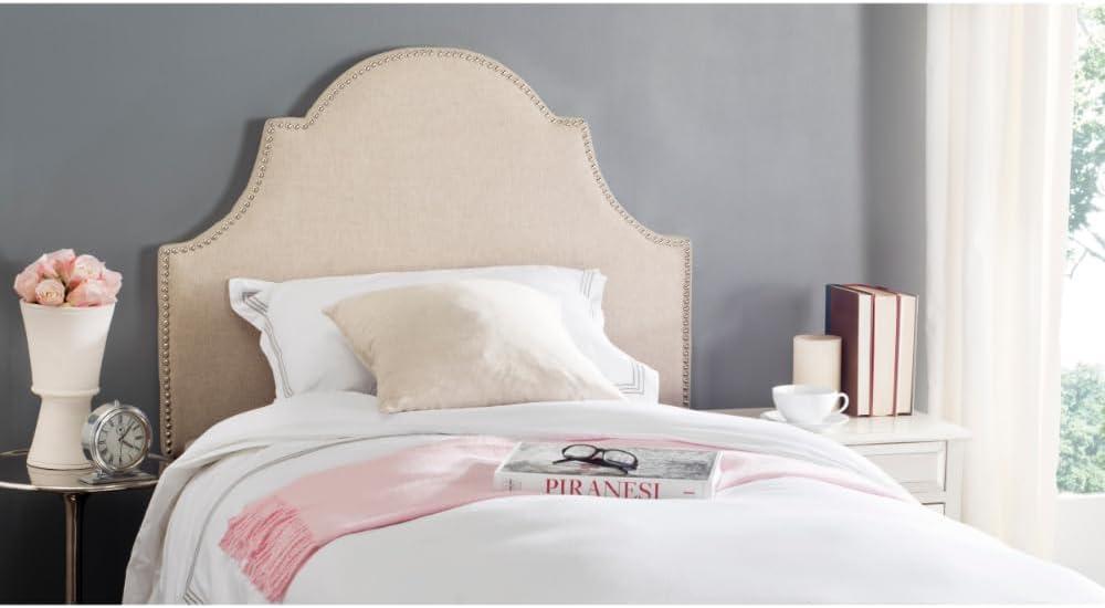 SAFAVIEH Hallmar Classic Elegant Upholstered Headboard, Twin, Hemp/Silver Nails