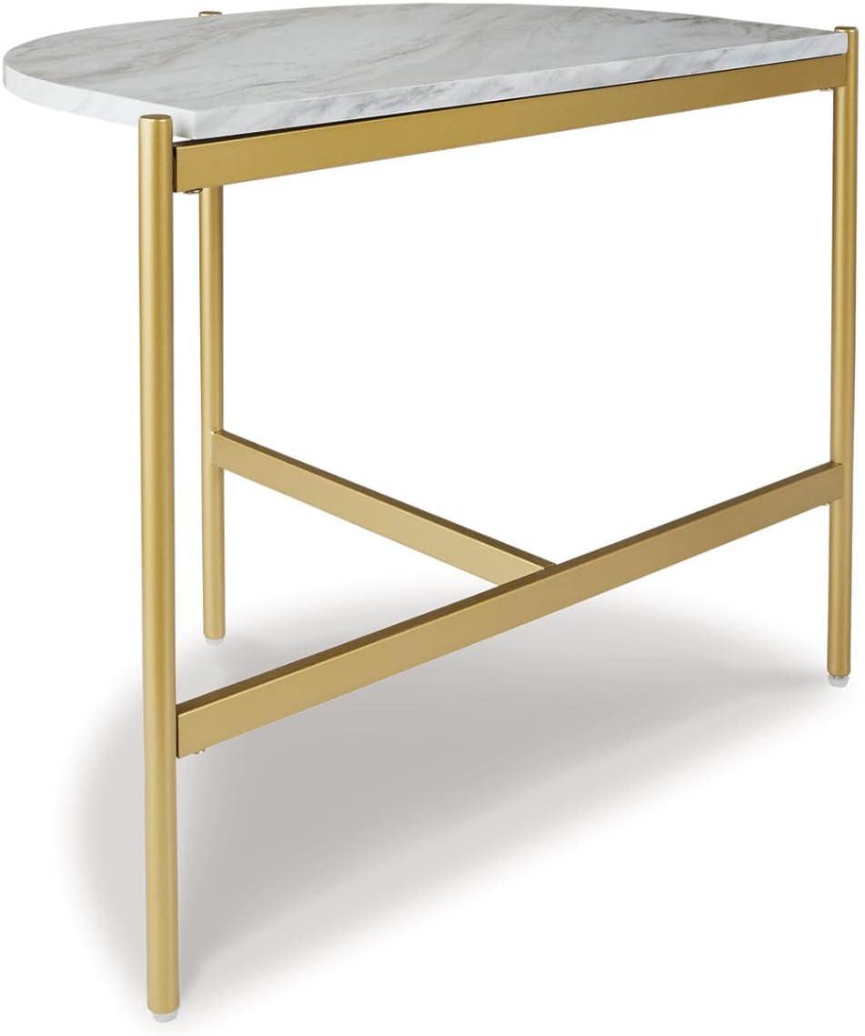 Contemporary Goldtone Chairside Table with Faux Marble Top