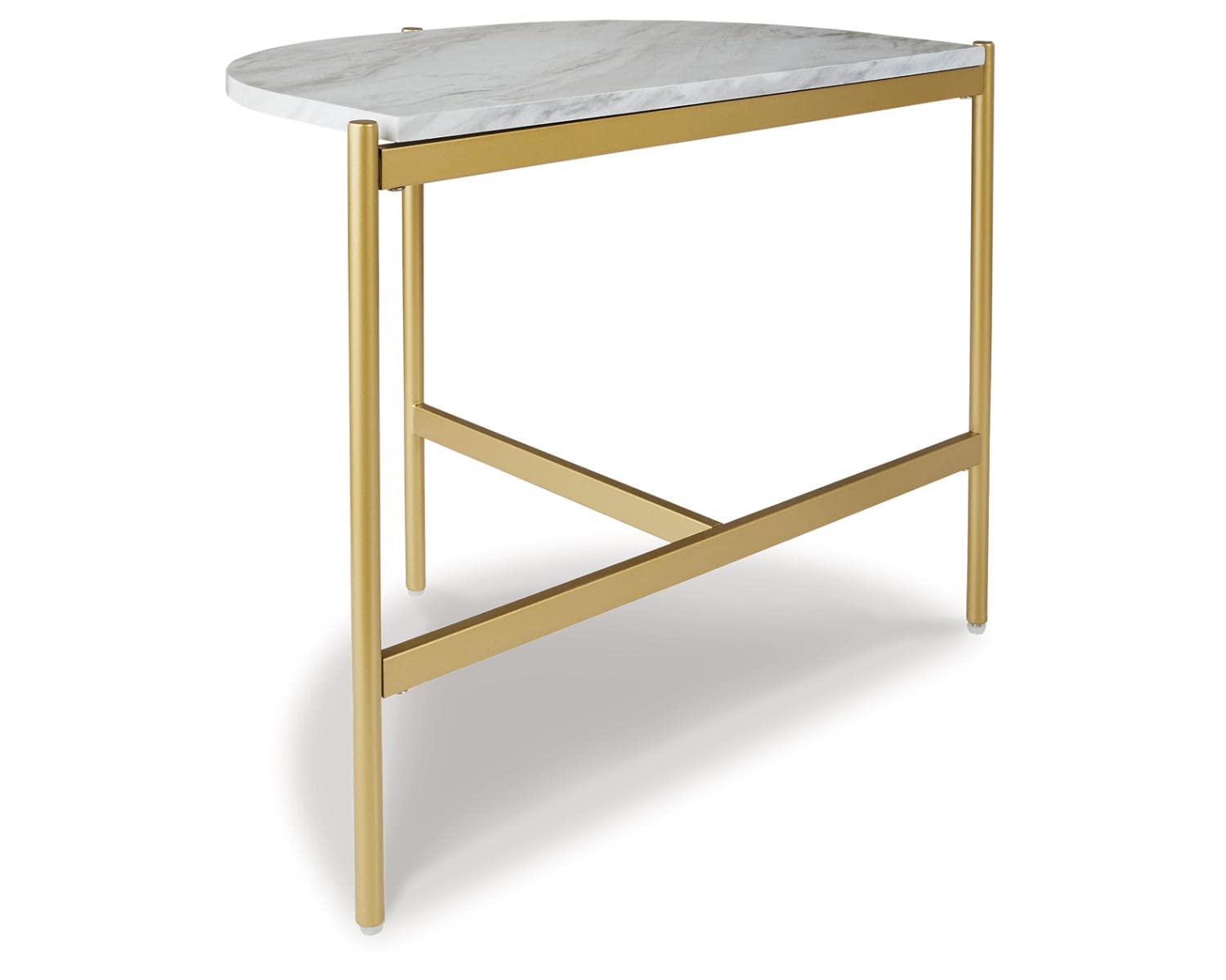 Contemporary Goldtone Chairside Table with Faux Marble Top