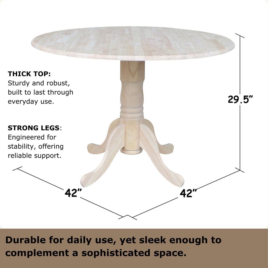 42" Mason Round Dual Dining Table Unfinished - International Concepts: Parawood, Drop Leaves