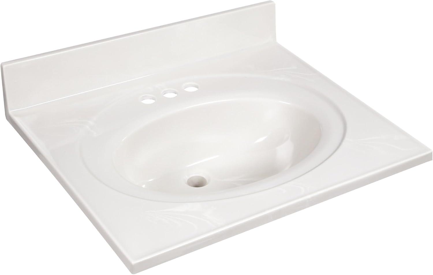 Cultured Marble Vanity Top – 25-Inch Single Bowl Sink 4-Inch Centerset with Integrated Backsplash – Reinforced Packaging – Ivory Swirl, Design House, 586313