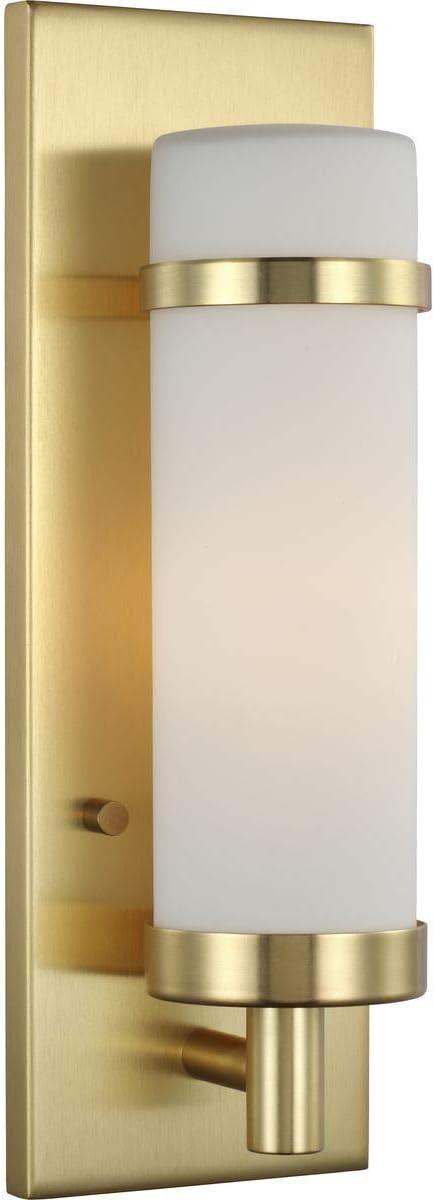 Progress Lighting Hartwick 1-Light Wall Sconce, Satin Brass, Etched Opal Glass