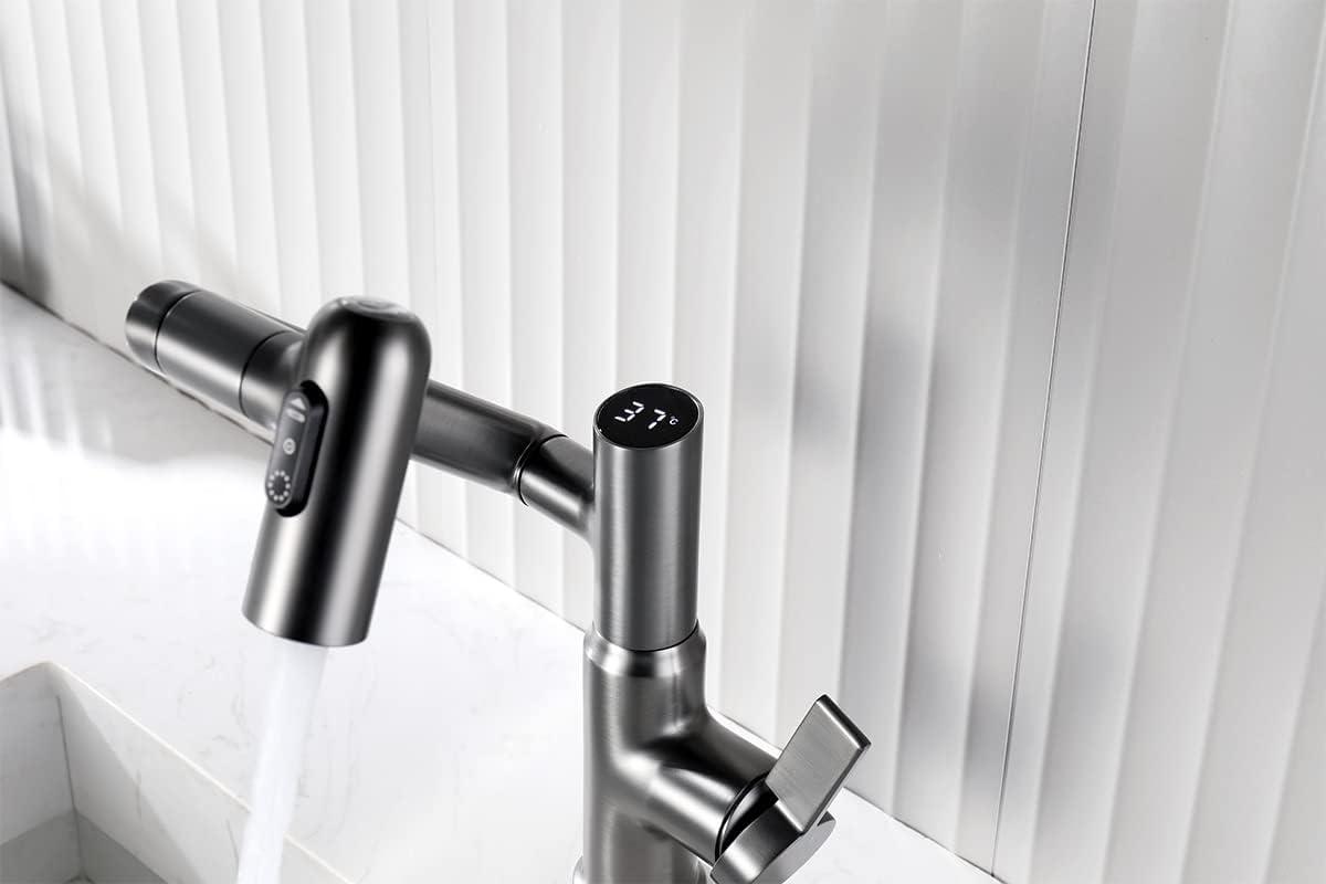 Lefton Rotatable Single Hole Bathroom Faucet with Temperature Display BF2204