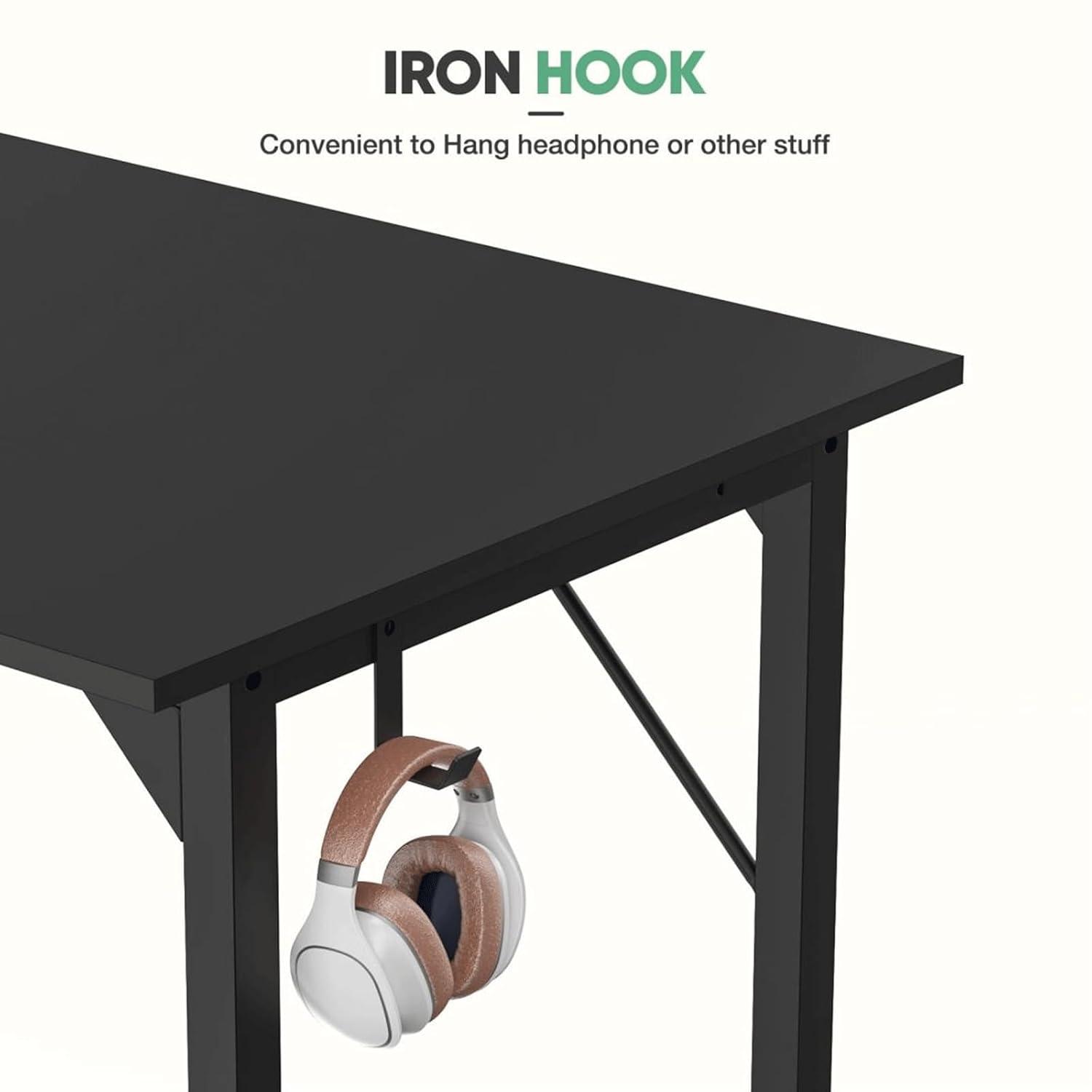 47 Inch Desk Office with Storage, Modern Simple Style Gaming Computer Table for Youth Student Adult, Metal and Wood Home Office Furniture, Nature