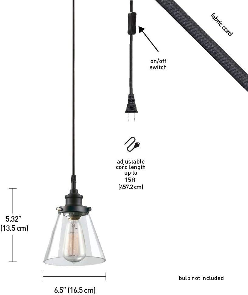 Globe Electric Jackson 1-Light Matte Black Plug-In Pendant,65580