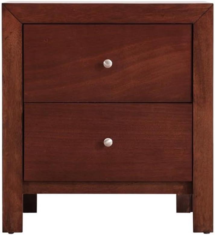 Cherry Wood 2-Drawer Nightstand with Silver Knobs