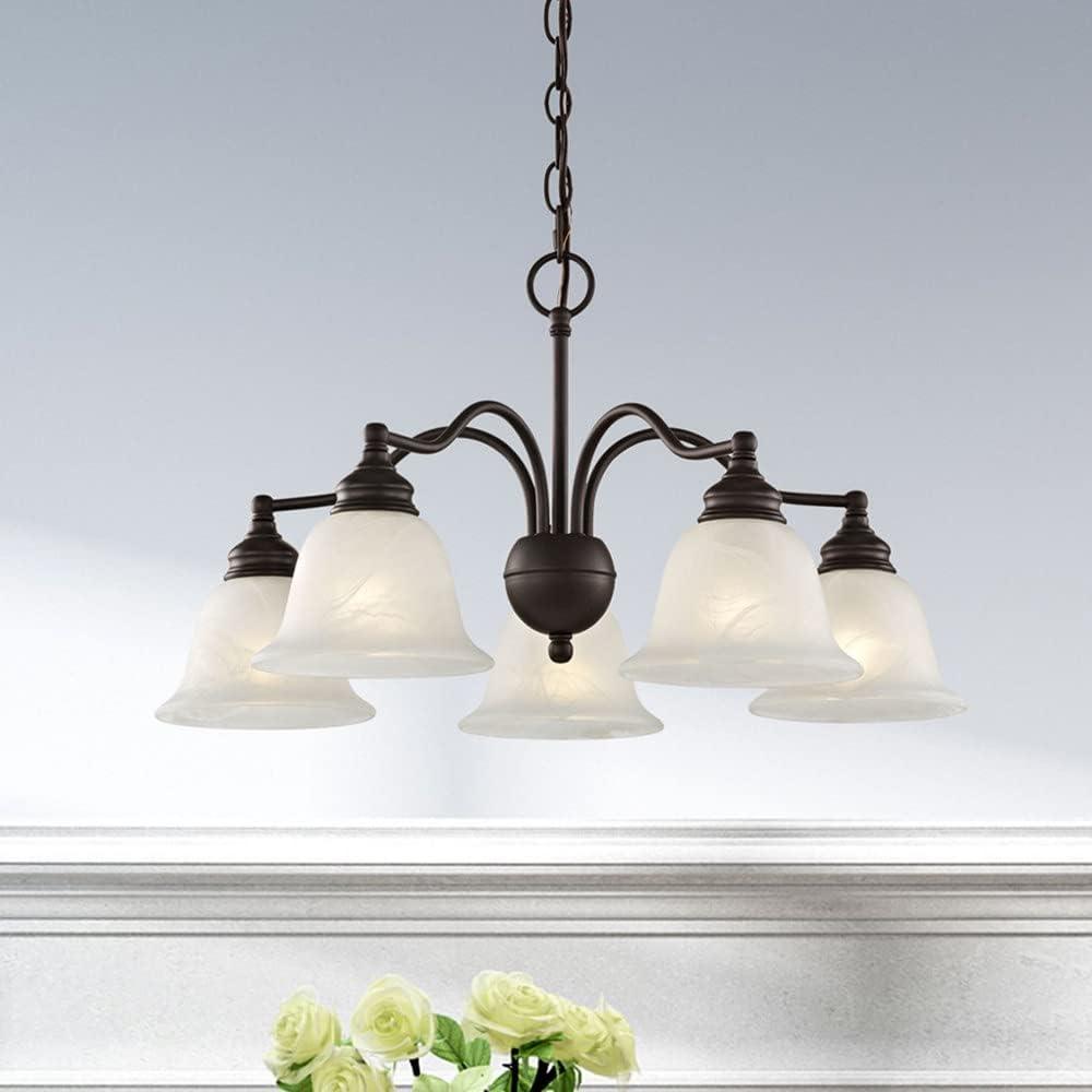 Elegant Bronze 5-Light Outdoor Chandelier with White Alabaster Glass