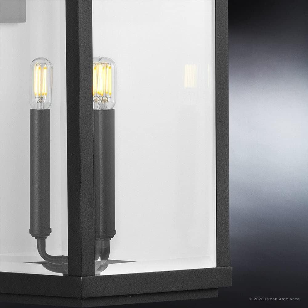 Midnight Black Transitional Lantern Wall Sconce with Clear Glass