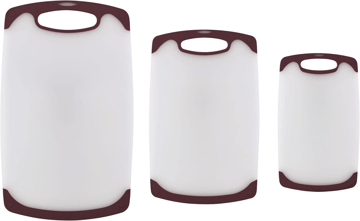 Maroon and White Reversible Plastic Cutting Board Set, 3-Piece