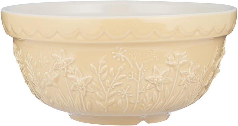 Daffodil Yellow Ceramic Mixing Bowl with Floral Embossing, 1.25 Qt