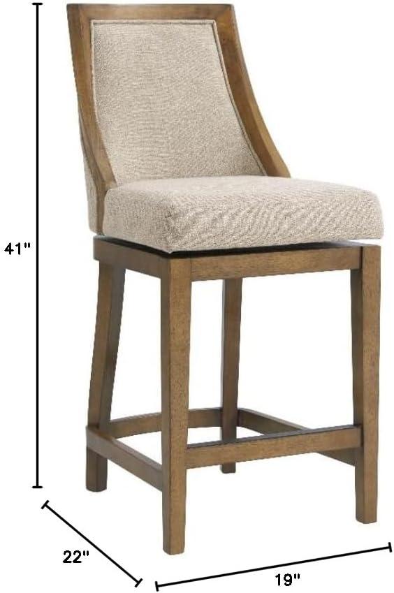 Alaterre Ellie Bar Height Stool, Back, Swivel Seat, Brown, Upholstered Padded Seat, Rubberwood Frame, Steel Memory Return Mechanism, Dimensions 19 in. W x 22 in. D x 46 in. H, Footrest, Metal Kick Plate