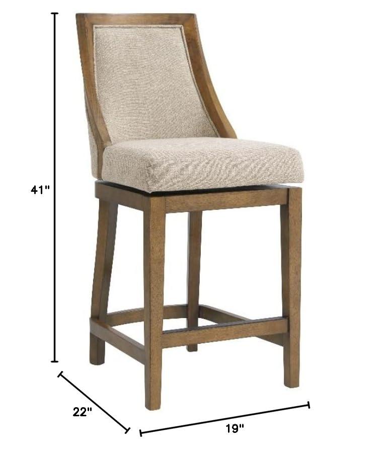 Alaterre Ellie Bar Height Stool, Back, Swivel Seat, Brown, Upholstered Padded Seat, Rubberwood Frame, Steel Memory Return Mechanism, Dimensions 19 in. W x 22 in. D x 46 in. H, Footrest, Metal Kick Plate