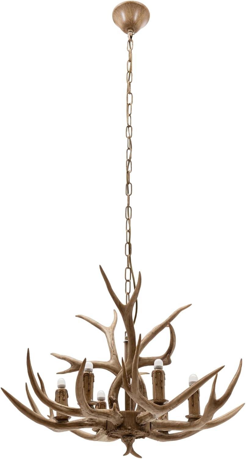 Rustic Brown Faux Antler 6-Light LED Chandelier