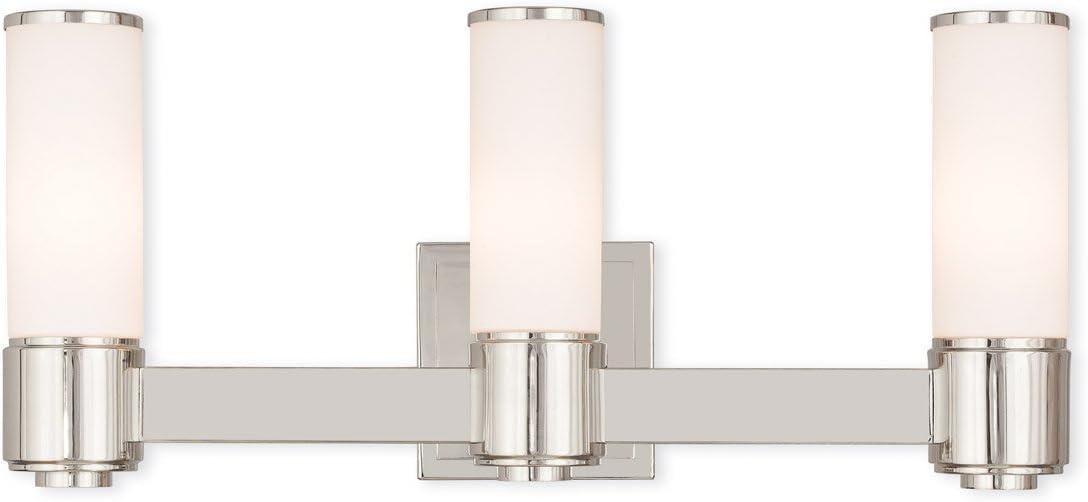 Polished Nickel Three-Light Bathroom Vanity Fixture