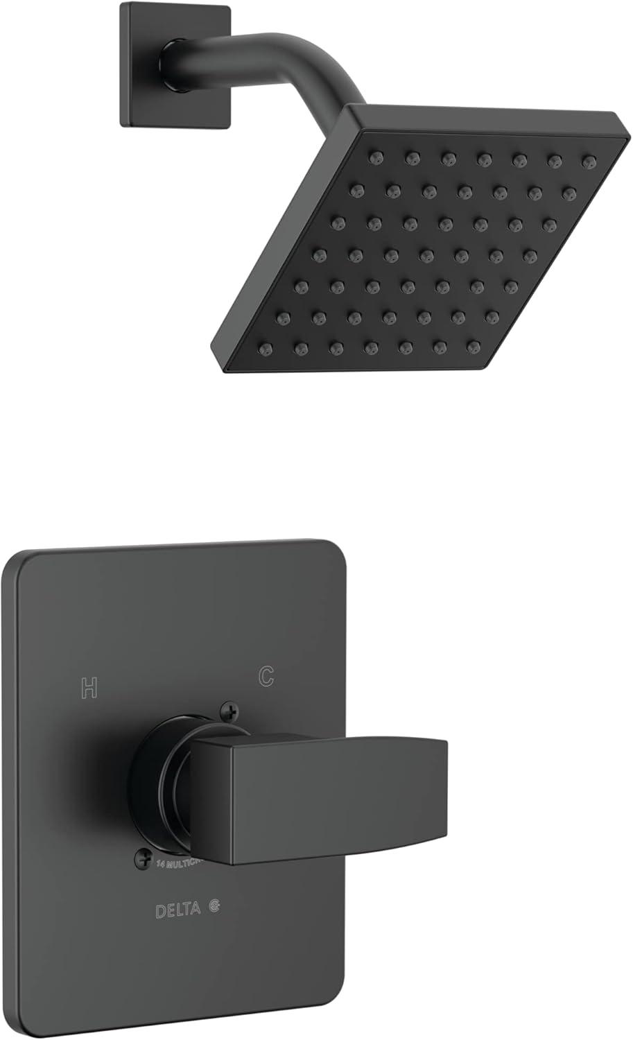 Matte Black Square Rain Shower Trim Kit with Single Function