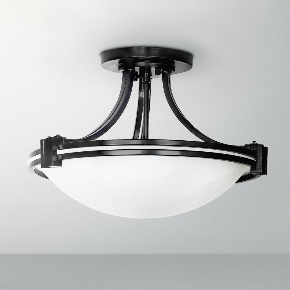 Possini Euro Design Deco Modern Ceiling Light Semi Flush Mount Fixture 16" Wide Oil Rubbed Bronze 2-Light Marbleized Glass Bowl for Bedroom Kitchen