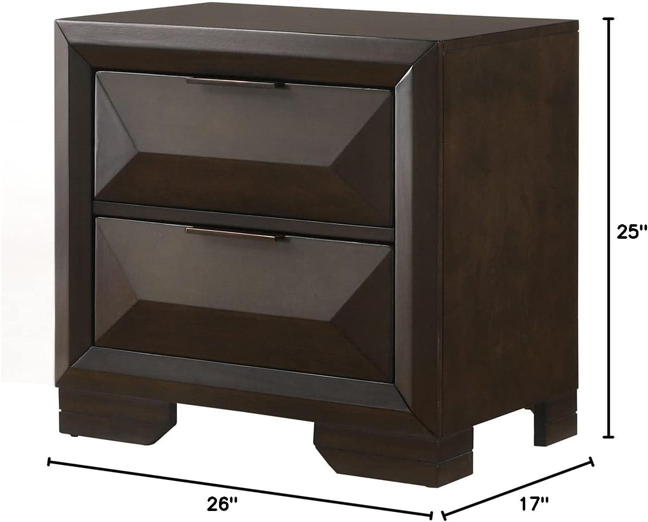 Espresso Wood and Veneer 2-Drawer Nightstand