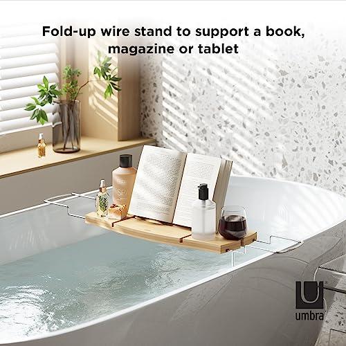 Luxury Bamboo Freestanding Bathtub Caddy with Wine Glass Holder