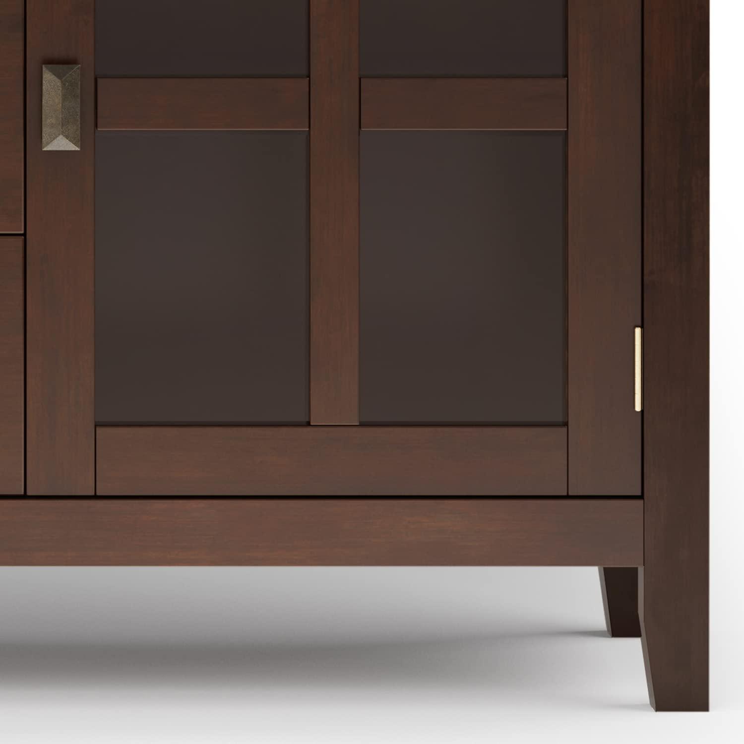 Simpli Home Artisan 60"W Solid Wood Sideboard Buffet with and Tempered Glass Doors and 3 Drawers