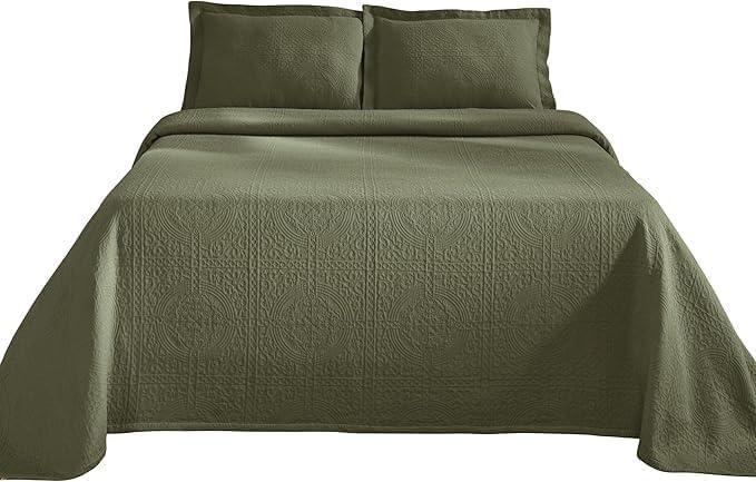 Superior Jacquard Matelasse Cotton Bedspread Set of 3 Pieces, Twin, Sage