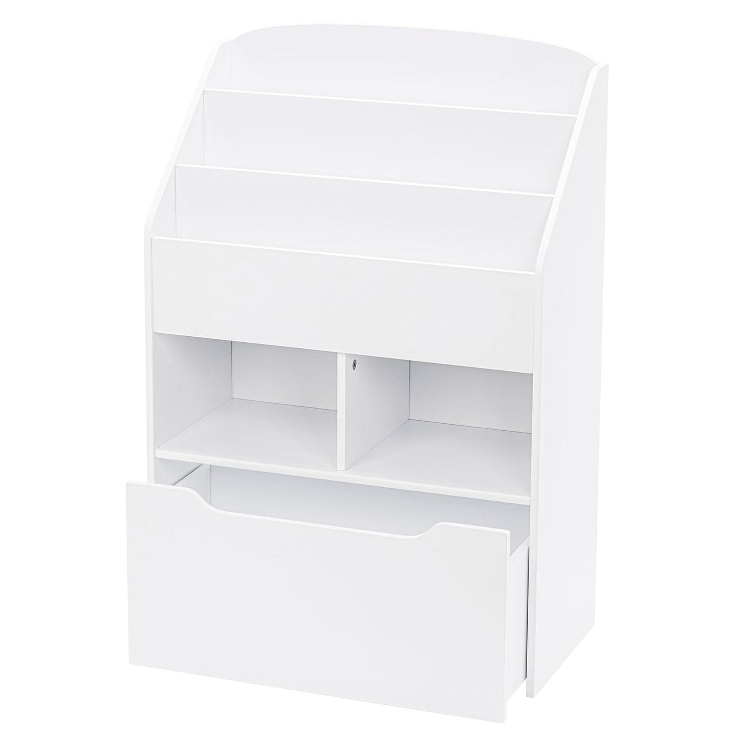 UTEX Kids Bookshelf Toy Organizer with Rolling Toy Box, White, 23.62” W x 11.8” D x 35.43” H