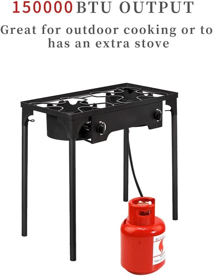 GoDecor Portable Propane Stove 2 Burner Outdoor Camping BBQ Grill With Wind Panel, 150000BTU