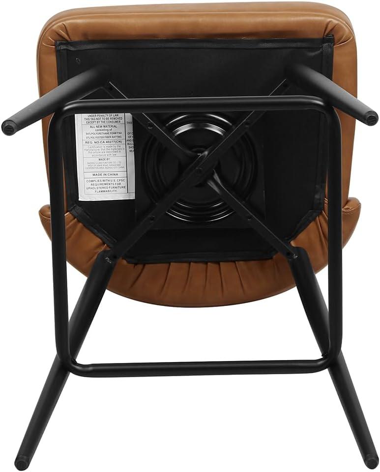 Set of 2 Black Metal Swivel Bar Stools with Faux Leather Upholstery