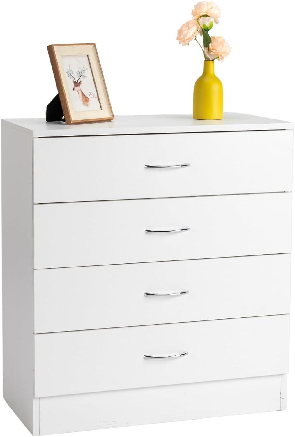 XIAOTAO White 4 Drawer Dresser for Bedroom, Modern Nightstand Storage Chest of Drawer, Wooden Side Table End Table, Living Room, Reception Room