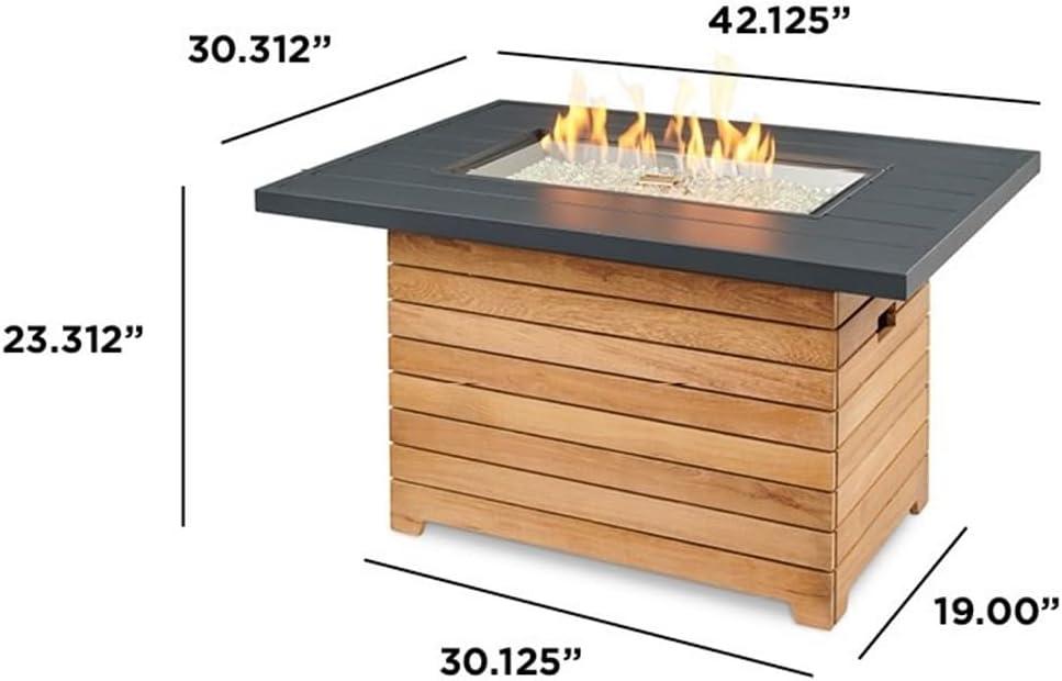 Outdoor GreatRoom Darien Fire Table, Aluminum & Teak, LP/NG, Spark, 42x30in.