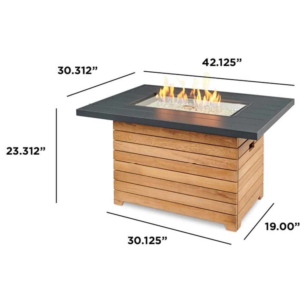 Outdoor GreatRoom Darien Fire Table, Aluminum & Teak, LP/NG, Spark, 42x30in.