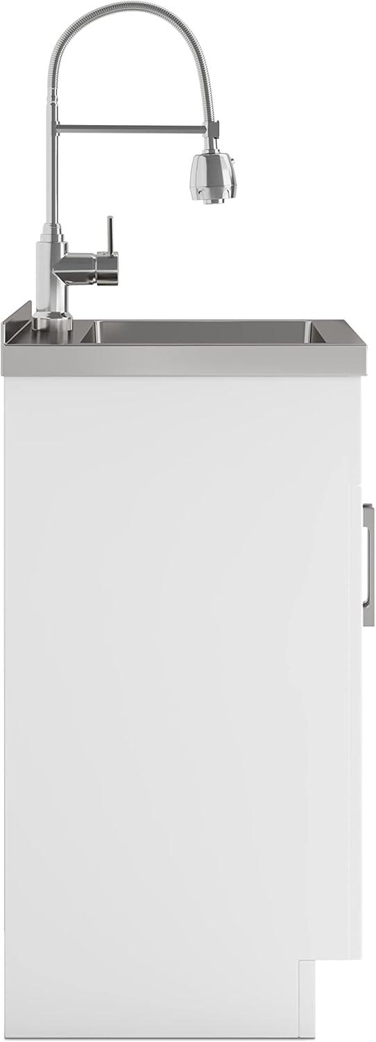 Transitional 20 inch Deluxe Laundry Cabinet with Faucet and Stainless Steel Sink in White