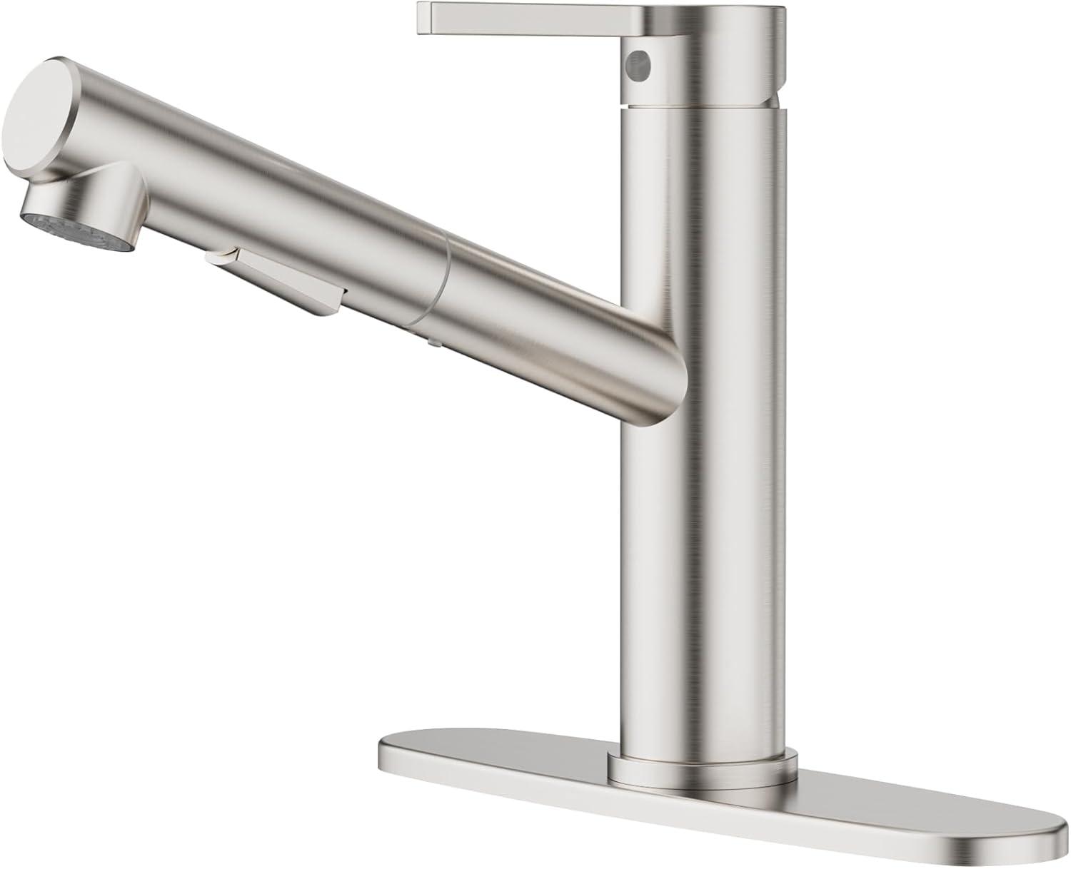 Brushed Nickel Kitchen Sink Faucet with Pull Down Sprayer Single Handle Single Hole Mixer Tap