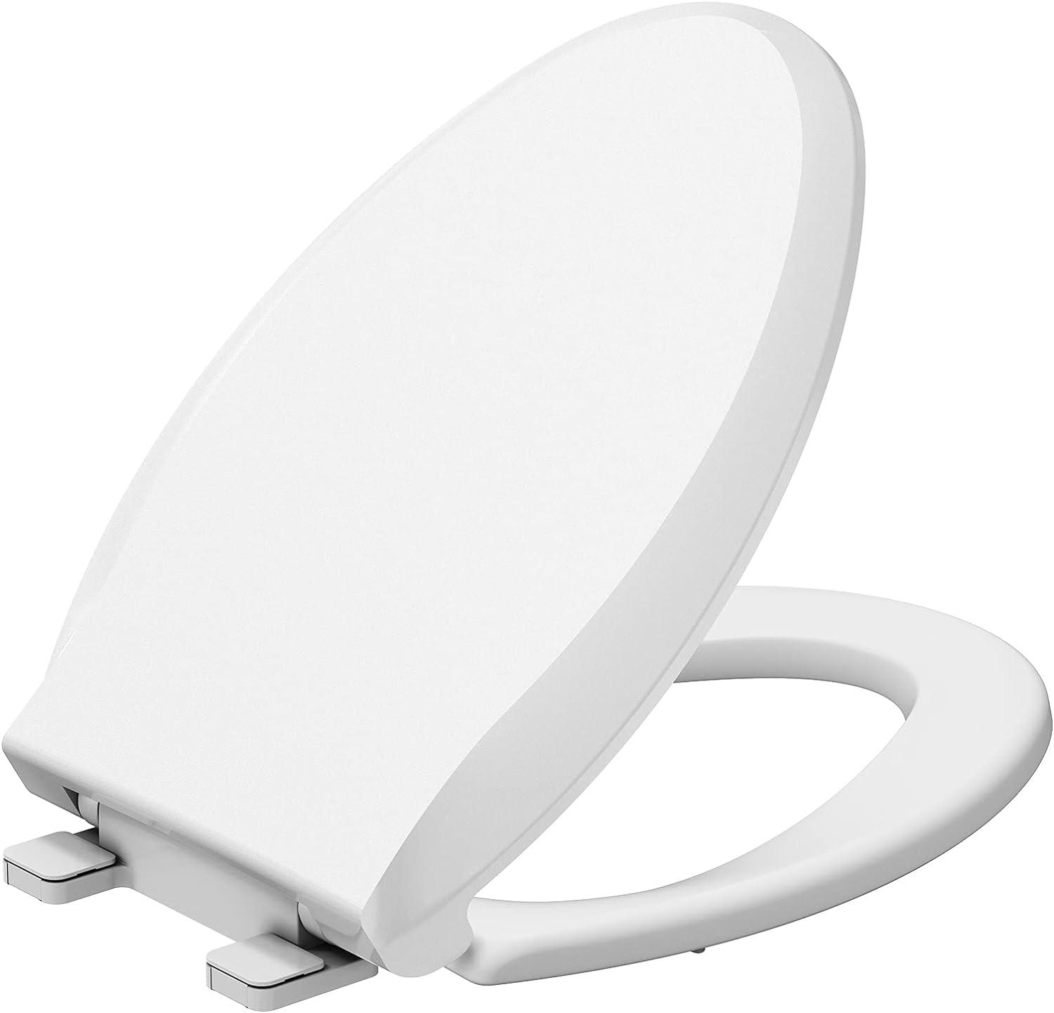 Towallmark Toilet Seat, Slow Close Elongated Enameled Wood Toilet Seat in White Adjustable and Never Looosens, Elongated Toilet Seat 19"