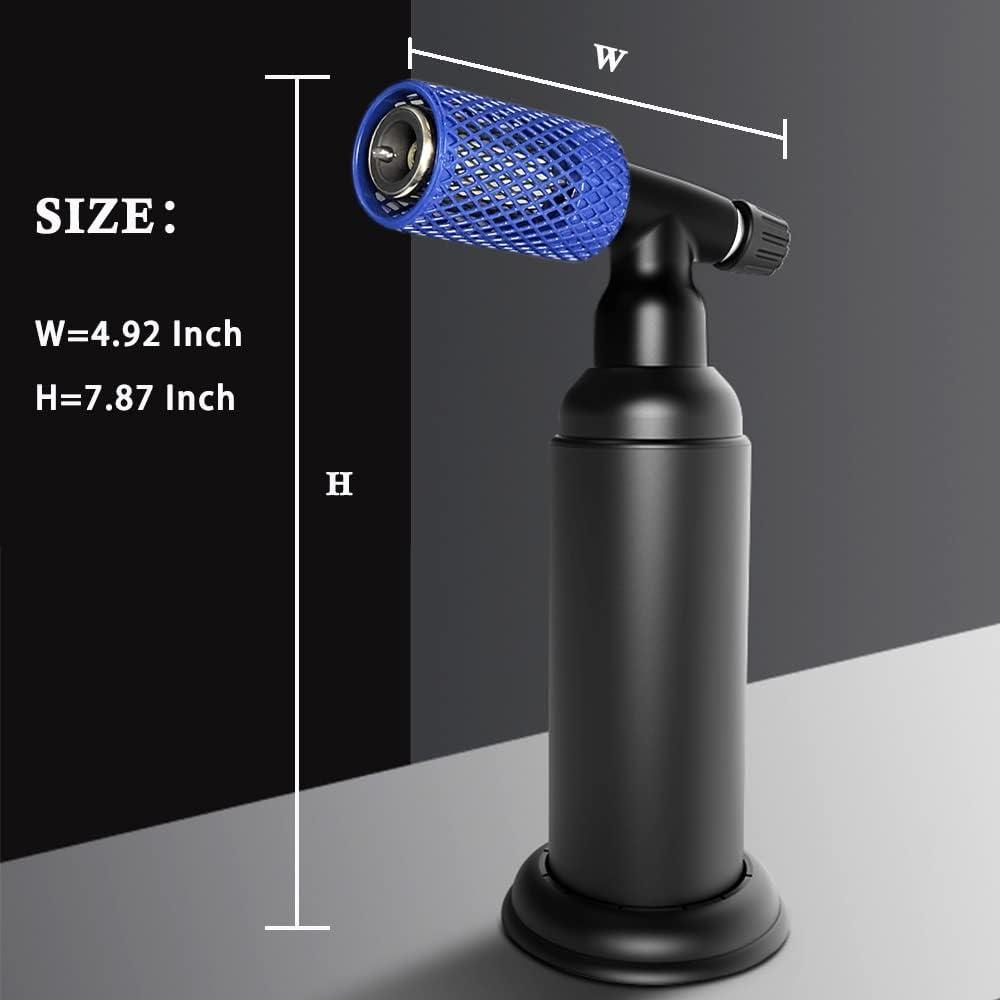 Butane Torch with Anti-scalding Device,Stainless Steel Protective Cover,Refillable Kitchen Torch Lighter,Adjustable Flame Guard. (Butane Gas Not Included,Blue)