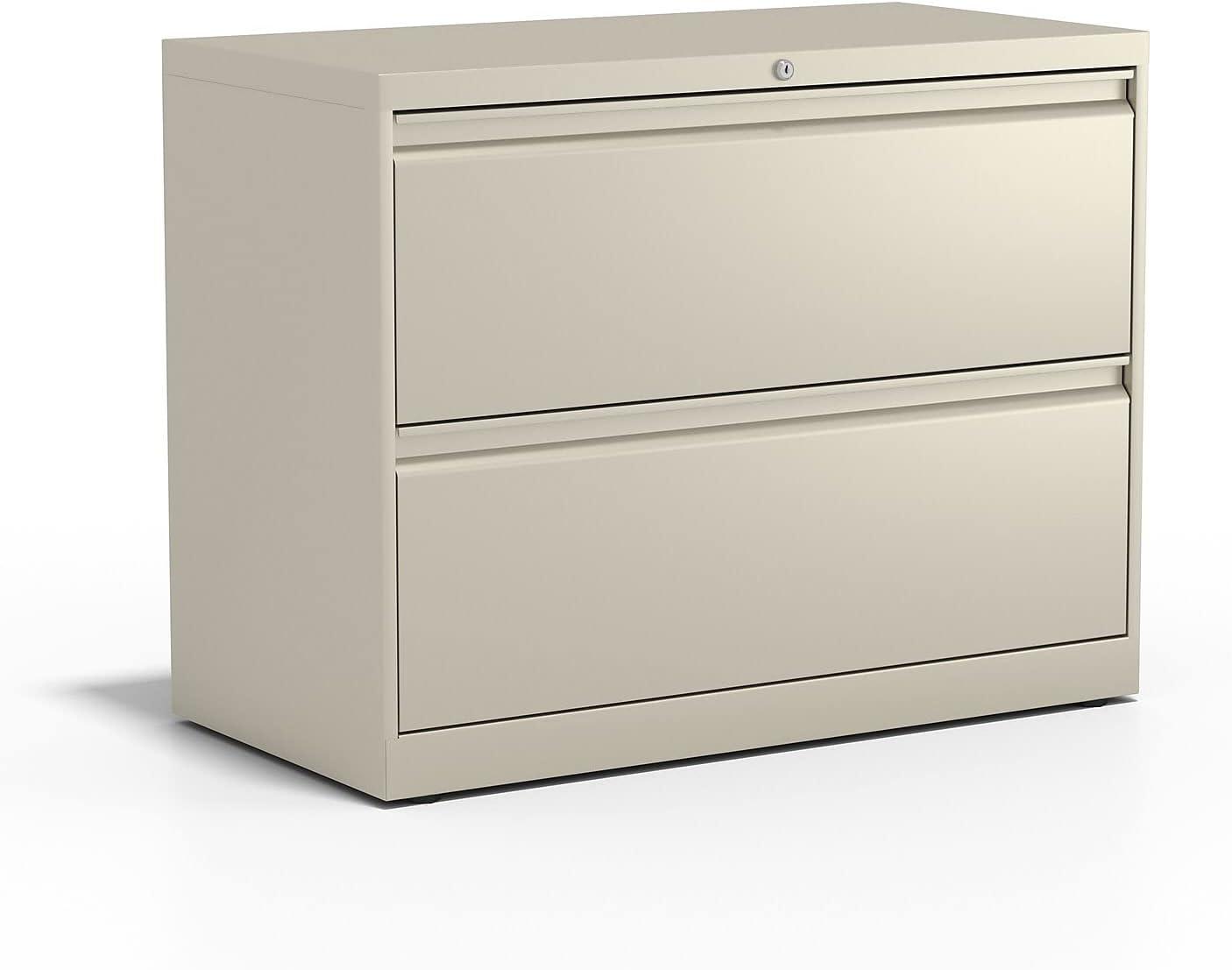 Beige Metal 2-Drawer Lockable Lateral Filing Cabinet